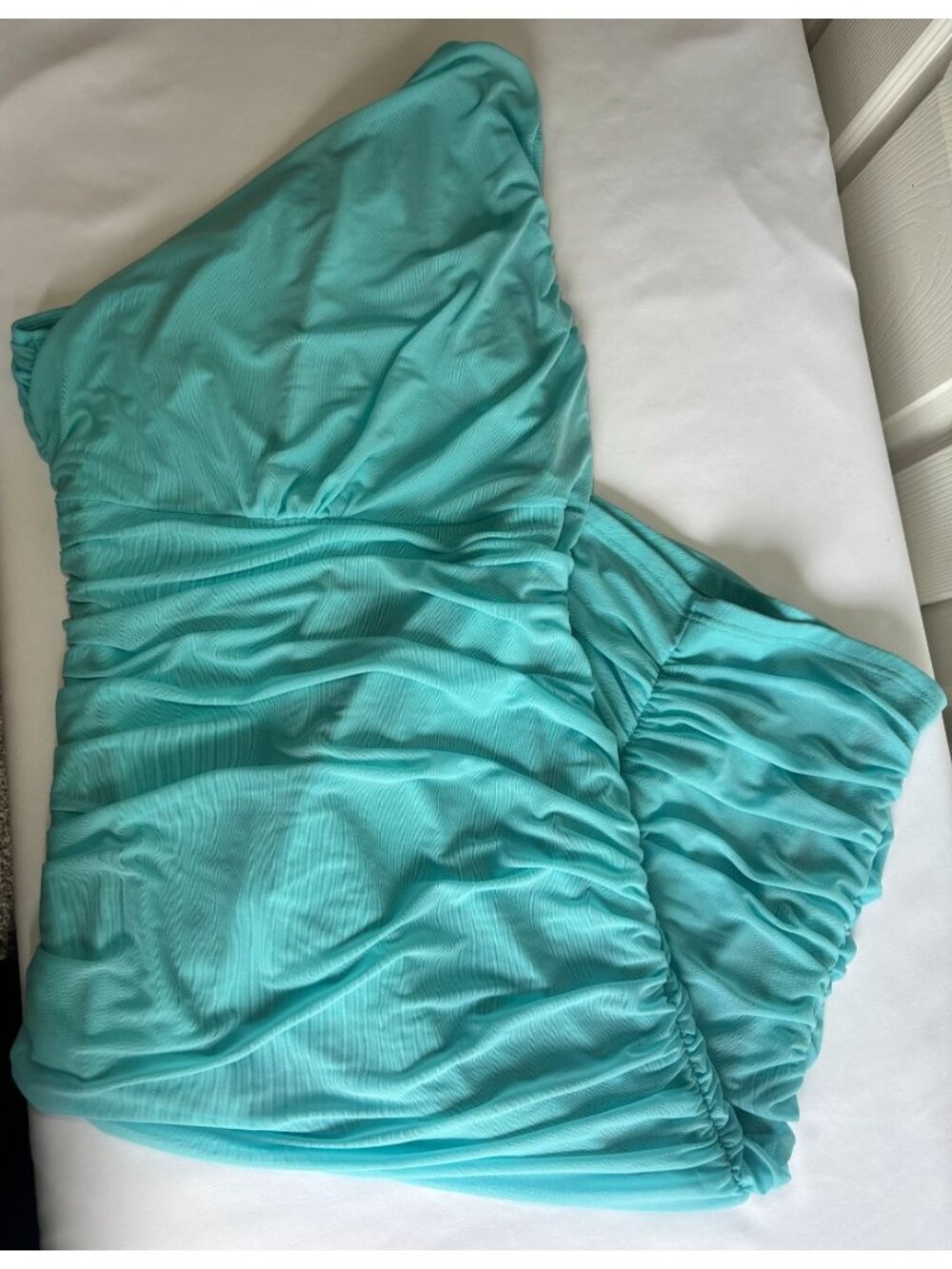 Aqua One-Shoulder Ruched Mini Dress — Size XL